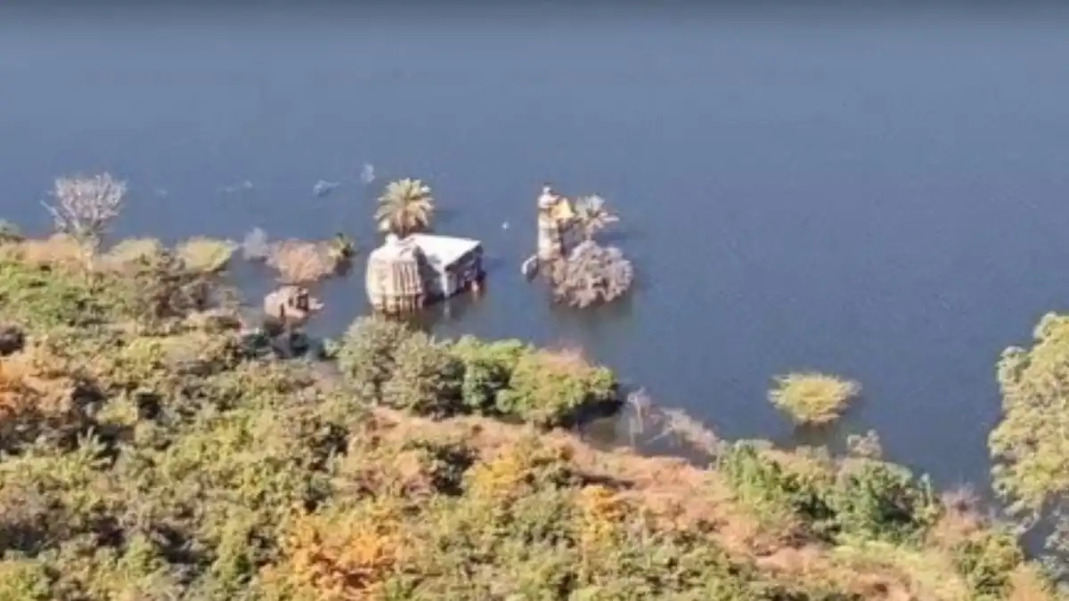 Lonar Lake water level touching Kamalja Devi temple mask in Buldhana Maharashtra