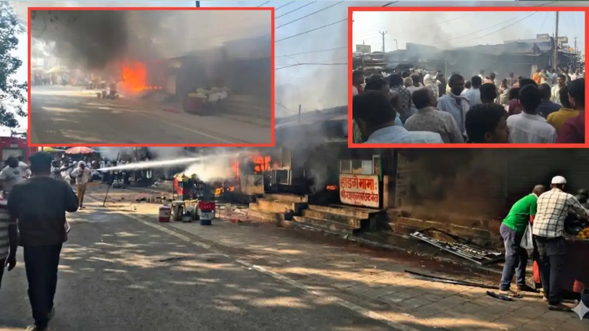 massive fire at jaystambh chowk chikhli buldhana shops burnt in market area