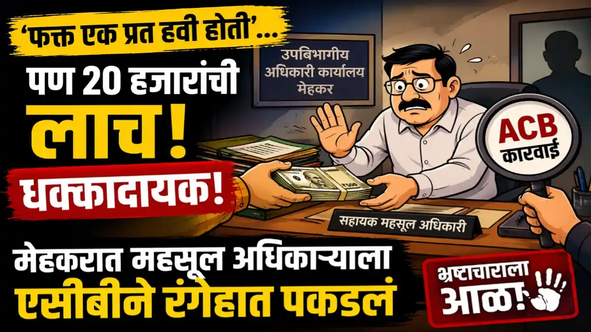 मेहकर ACB कारवाईत महसूल अधिकाऱ्याला 20 हजारांची लाच घेताना पकडले