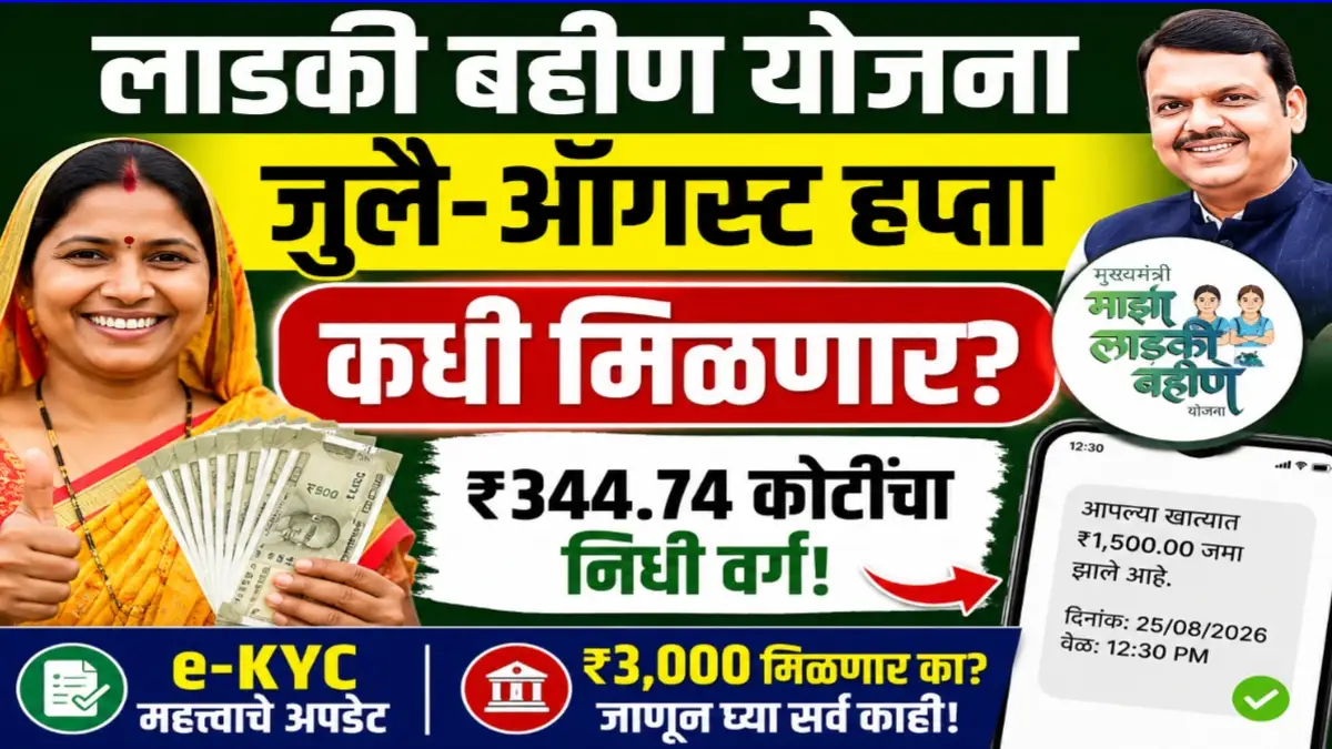 लाडकी बहीण योजनेचा जुलै ऑगस्ट हप्ता 2026 अपडेट