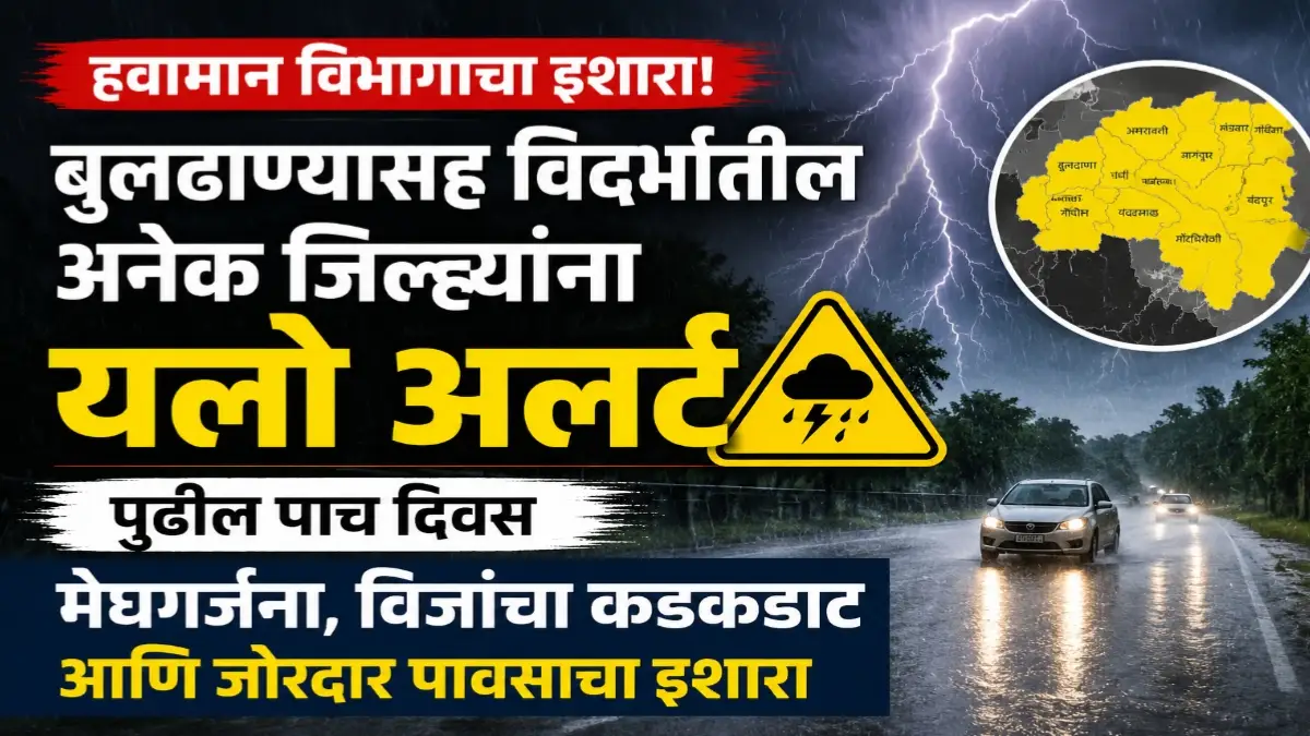 बुलढाण्यासह विदर्भातील अनेक जिल्ह्यांना यलो अलर्ट; पुढील पाच दिवस पावसाचा इशारा
